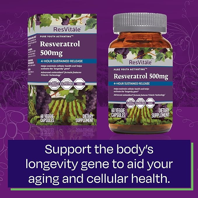 ResVitále Resveratrol 500 mg - Resveratrol Supplement for Men and Women - 60 Veggie Capsules