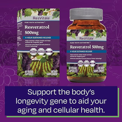 ResVitále Resveratrol 500 mg - Resveratrol Supplement for Men and Women - 60 Veggie Capsules