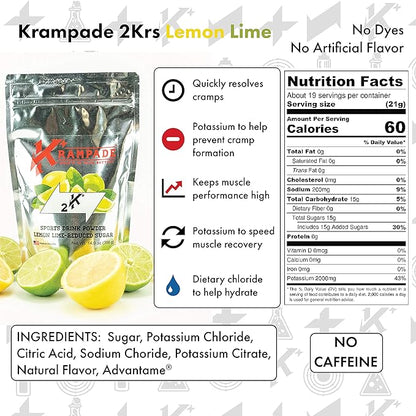 Electrolytes Powder Potassium Supplement - 2000 mg K+, 2X More Than Coconut Water | Cramp Relief and Prevention | Hydration Powder