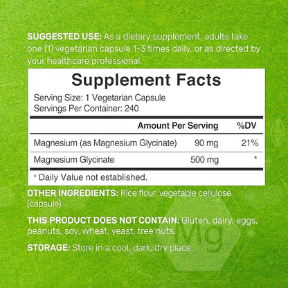 DEAL SUPPLEMENT 2 Pack Magnesium Glycinate 500mg, 480 Veggie Capsules | Chelated for Easy Absorption | Highly Purified Essential Trace Mineral for Muscle, Joint, Heart, & Digestive Health