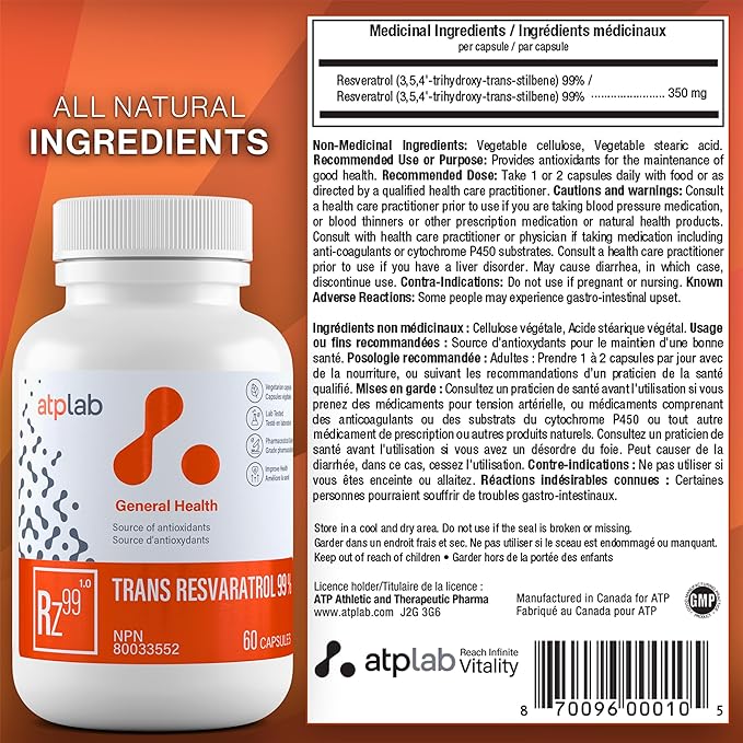 ATP LAB | Trans Resveratrol 99% 60 caps | Source of antioxidants