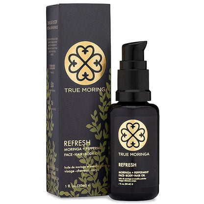 True Moringa Oil for Face, Body & Hair - 100% Pure Cold-Pressed Oil - Unrefined, Anti-aging, Reduce Wrinkles, Brightening Skin Tone, Minimize Age Spots - Vegan & Non-GMO (Peppermint, 30 ml)