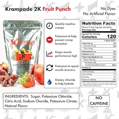 Electrolytes Powder Potassium Supplement - 2000 mg K+, 2X More Than Coconut Water | Cramp Relief and Prevention | Hydration Powder