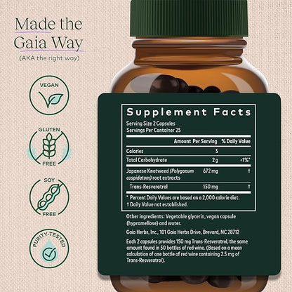 Gaia Herbs Resveratrol 150 - Beauty & Radiance Antioxidant Support Supplement - Made with Japanese Knotweed - Contains 150 mg Trans-Resveratrol per Serving - 50 Liquid Phyto-Capsules (25-Day Supply)