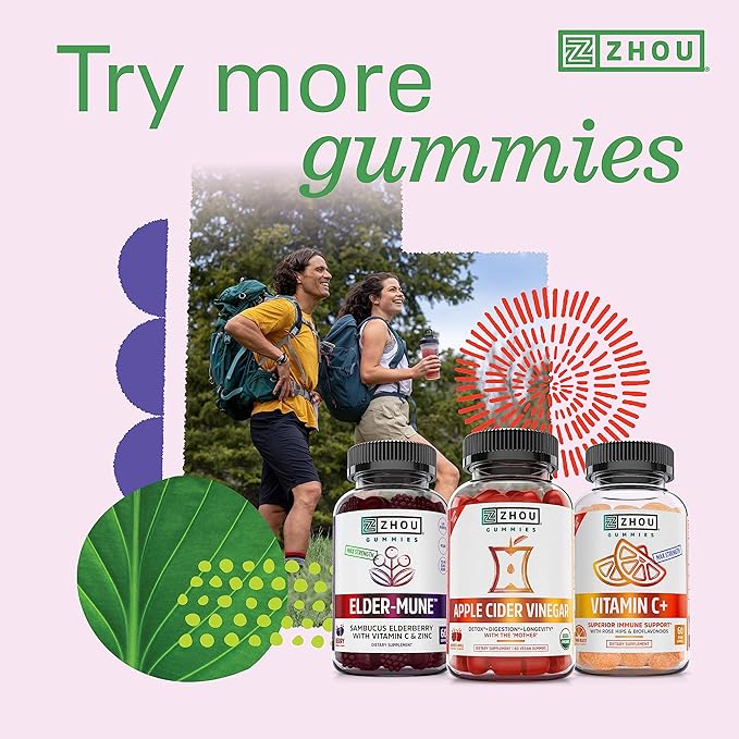 Zhou Nutrition Vitamin D3 K2 Gummies, Bone and Heart Health Formula 5000 IU Vitamin D3 & 90 mcg Vitamin K2, Max Strength 2 in 1 Immune Support and Calcium Absorption, Gluten Free, Strawberry, 60 Count