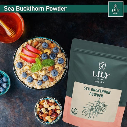 Lily of the Valley Sea Buckthorn Powder - Rhamnus Cathartica - No Added Sugar - Tart Berry Taste - Vegan & Gluten-Free - Packed in Resealable Pouch (4oz, 113g)