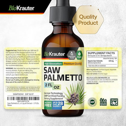 Saw Palmetto Tincture - Organic Saw Palmetto Supplement - Natural Prostate Health Support - Saw Palmetto for Men and Women - Alcohol & Sugar Free - Vegan Drops 2 Fl.Oz.