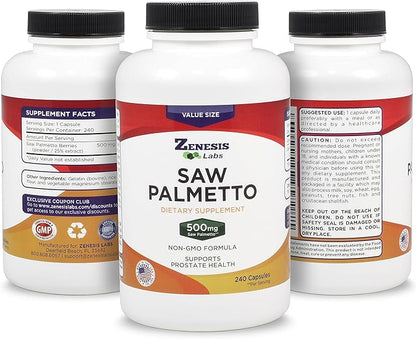 Saw Palmetto Extract - 240 Capsules - 500mg/capsule - 200% More Capsules Than Most Competitors