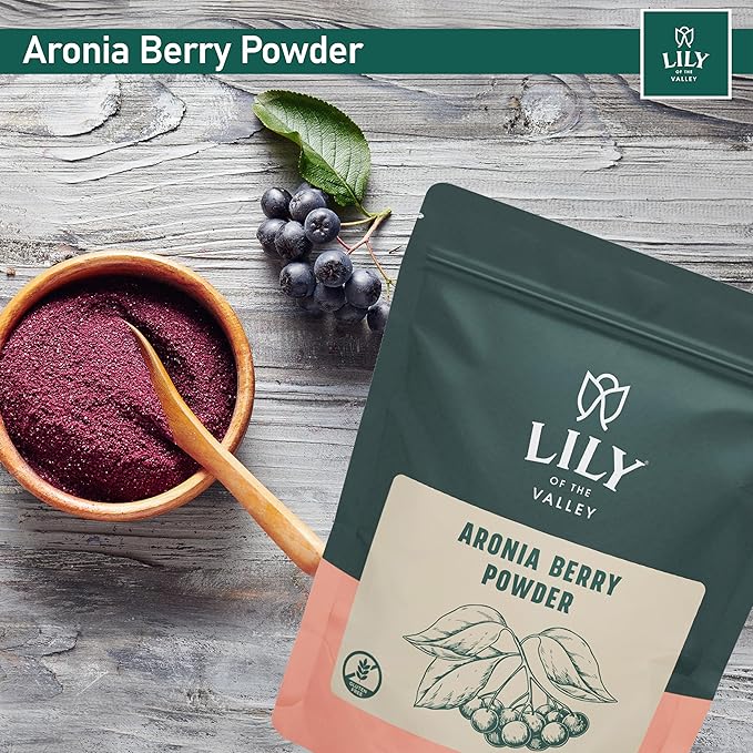 Lily of the Valley Aronia Berry Powder - Ideal for Smoothies & Shakes - Superfood Berry - High in Flavonoids - Water Soluble - Vegan & Gluten-Free - Packed in Resealable Pouch (4oz, 113g)