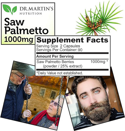 USA Grown Saw Palmetto | 180 Capsules Prostate Health Supplement | Hair Growth for Men & Women | Support to Help Maintain Normal Urination Frequency & Natural DHT Blocker to Help Prevent Hair Loss