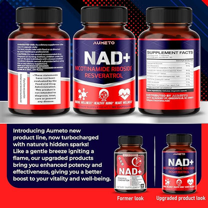 NAD+ Supplement with Nicotinamide Riboside NR, Resveratrol, Quercetin - Cellular Energy & Repair, Vitality, Healthy Aging (90 Count (Pack of 1))