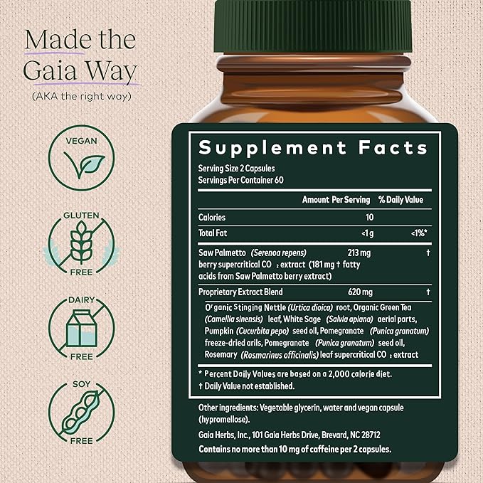 Gaia Herbs Prostate Health - Supports Prostate Health and Function for Men - with Saw Palmetto, Green Tea, Nettle Root, and White Sage - 120 Vegan Liquid Phyto-Capsules (40-Day Supply)