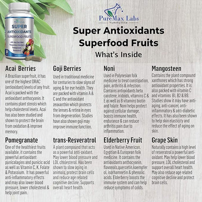 Super Antioxidant Fruit Superfood Complex - Powerful Antioxidant Superfruits, Acai, Goji, Noni, Mangosteen, Pomegranate, Elderberry, Resveratrol, Immune Support, Skin Care - 60 Capsules