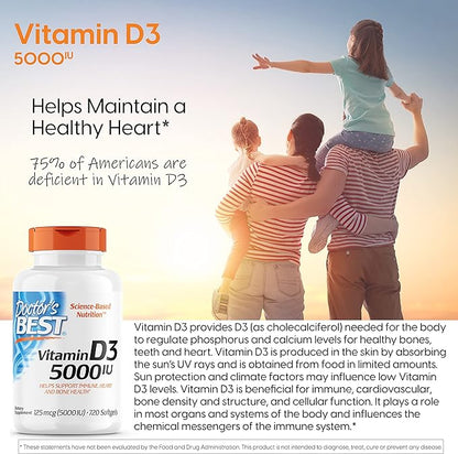 Doctor'S Best Vitamin D3, Capsule 5, 000 Iu for Healthy Bones, Teeth, Heart & Immune Support, Non-GMO, Gluten-Free, Soy Free, 720 Count (Pack of 1)