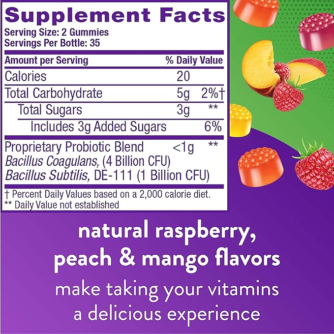 Vitafusion Probiotic Gummy Supplements, Raspberry, Peach and Mango Flavors & Vitamin D3 Gummy Vitamins for Bone and Immune System Support