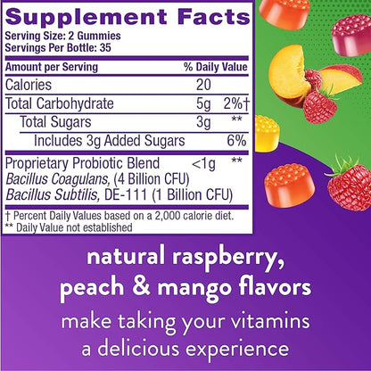 Vitafusion Probiotic Gummy Supplements, Raspberry, Peach and Mango Flavors & Vitamin D3 Gummy Vitamins for Bone and Immune System Support