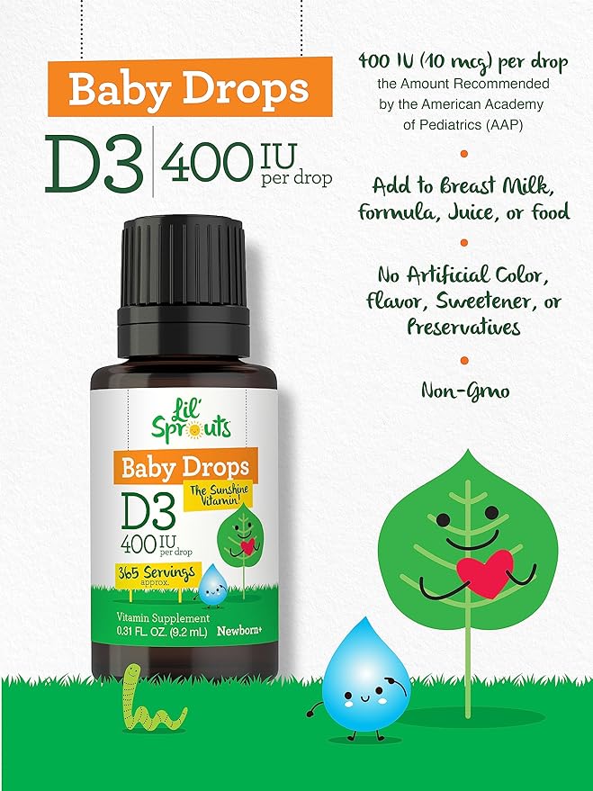 Carlyle Baby Vitamin D3 400 IU Liquid Drops .31oz (9.2 mL) 1 Year Supply (365 Servings) Vegetarian, Non-GMO, and Gluten Free by Lil' Sprouts