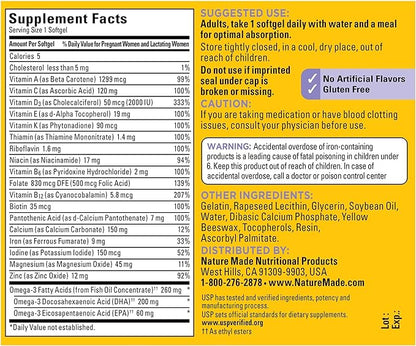 Nature Made Postnatal Multivitamin + DHA 200 mg, 60 Softgels, to Support Nursing Moms & Babies During Breastfeeding, Postnatal Vitamins & Nutrients Include Iron, Vitamin D3, Calcium, Iodine