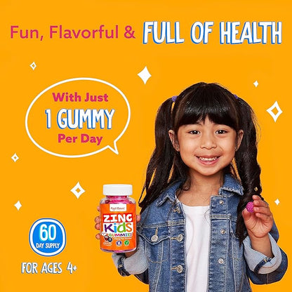 Feel Great Zinc Gummies for Kids | Bolster Your Child's Immune System with Yummy Kids Vitamins | Great Tasting Natural Flavor Gummy Supplement Vitamins | 60 Gummies