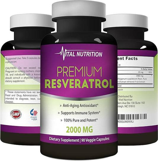 Pure Resveratrol - 2000mg - Strongest, Most Effective Blend on Amazon - 90 Capsules - Order Risk Free