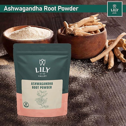 LILY OF THE VALLEY Ashwagandha Root Powder - Withania Somnifera - Sourced from India - No Filler No Additives - Indian Ginseng - Vegan & Gluten Free - Packed in Resealable Pouch (8oz, 226g)