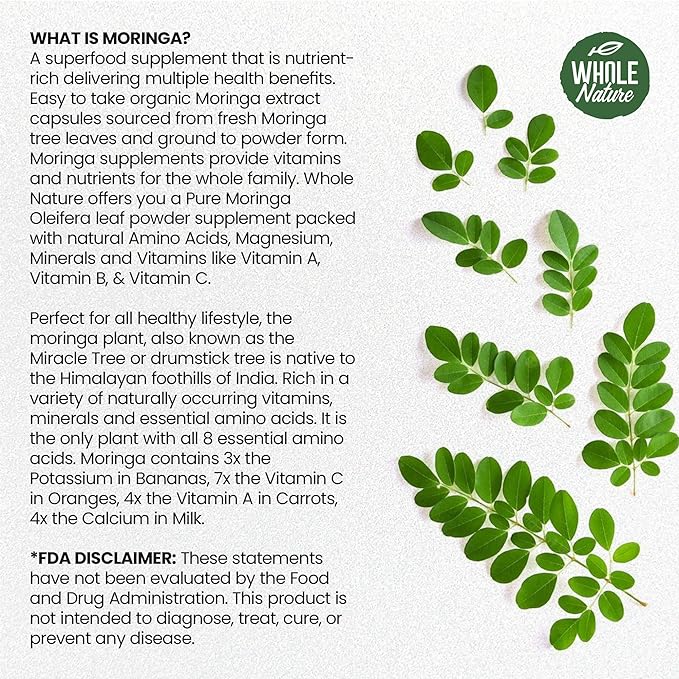 Moringa Capsules, 800mg Organic Moringa Oleifera Leaves Powder Superfood Greens Pure Moringa Pills is A Vegan, Non-GMO Energy Booster and Immune Support Supplement. (3)