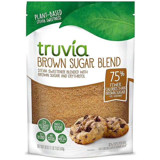 Truvia Brown Sugar Blend, Mix of Natural Stevia Sweetener and Brown Sugar, 18 oz Bag