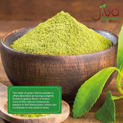 Jiva Organics Natural Unprocessed Stevia Leaf Powder 1 Pound Bulk Kraft Bag - Product of India - Green Color, Original Stevia Leaf Ground with no additives