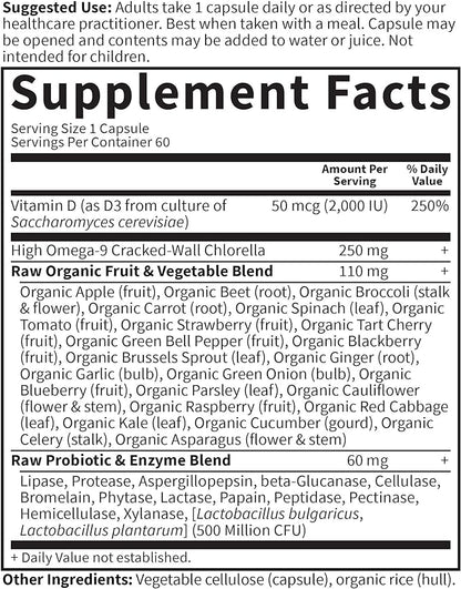 Garden of Life Vitamin D, Vitamin Code Raw D3, Vitamin D 2,000 IU, Raw Whole Food Vitamin D Supplements with Chlorella, Fruit, Veggies & Probiotics for Bone & Immune Health, 60 Vegetarian Capsules