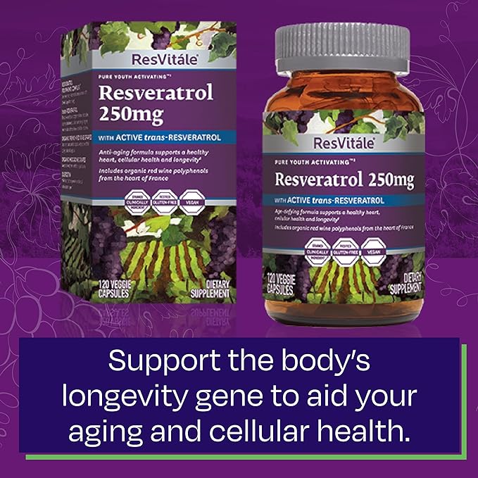 ResVitále Resveratrol 250 mg - Resveratrol Supplement for Men and Women - 120 Veggie Capsules