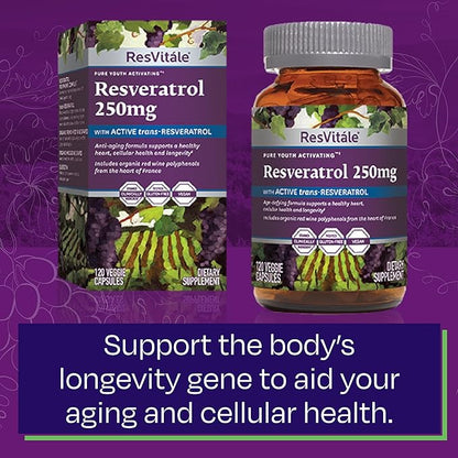 ResVitále Resveratrol 250 mg - Resveratrol Supplement for Men and Women - 120 Veggie Capsules