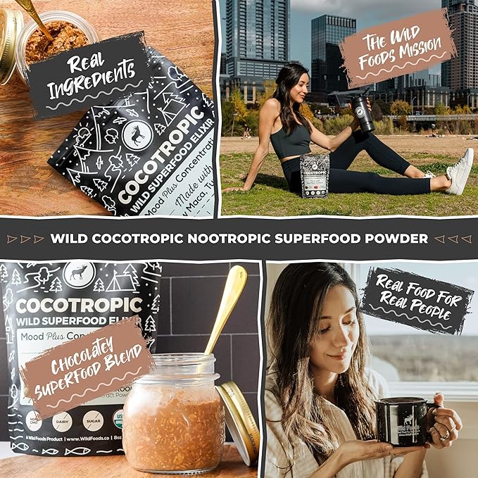 Organic Cocotropic Superfood Mushroom Hot Chocolate Mix, 16 oz | Non-GMO, Vegan, Gluten Free, Mood, Raw Cacao, Reishi Mushrooms, Chaga, Maca, Turmeric