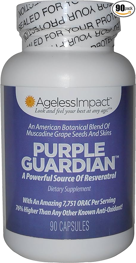 Purple Guardian Resveratrol with ORAC Blend of Pulverized Muscadine Grape Seeds & Skins, Veggie Caps, 700mg, 90-Count