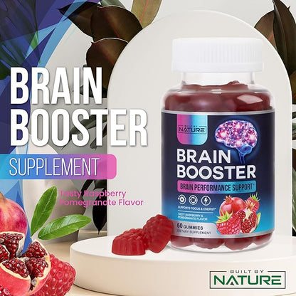 Built by Nature Brain Booster Gummies Supplement - Memory, Focus & Concentration Gummy - Vitamins B6 & B12, Proven and Tested Phosphatidylserine - Natural Cognitive Function & Energy Boost, 60 Gummies