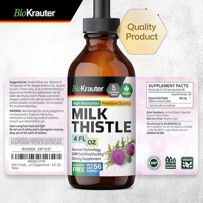 MAUWE HERBS Milk Thistle Liquid Extract - Organic Silymarin Milk Thistle Tincture - Milk Thistle Liver Detox Drops - Liver Supplement - 4 fl. Oz.