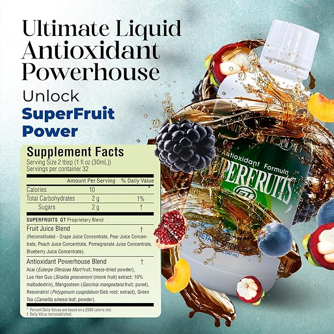 Superfruits GT - Liquid Antioxidant Formula with Green Tea & Resveratrol - 1 Bottle (32 Servings)