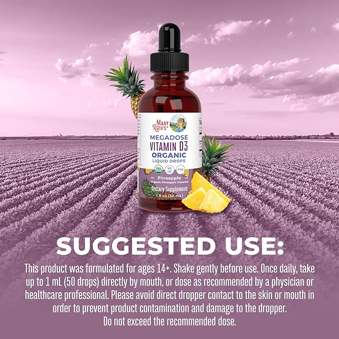 MaryRuth Organics Vitamin D3 Liquid Drops | Megadose 4000 IU | USDA Organic Liquid Vitamin D Spray for Adults & Kids | Immune Support & Bone Health | Vegan | Gluten Free | Non-GMO | 30 Servings