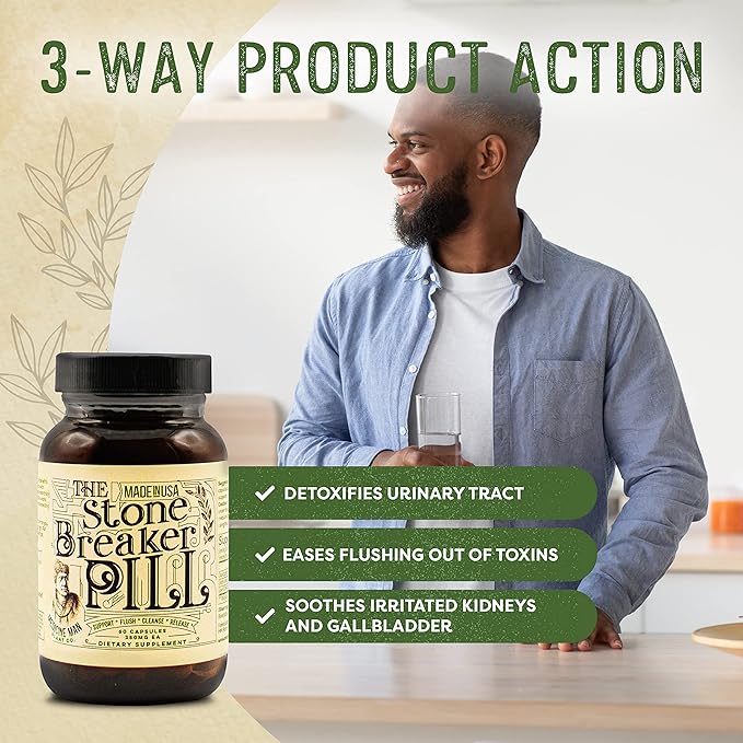 The Stone Breaker Pill 60 Capsules - Gallbladder and Kidney Supplements with Chanca Piedra, Celery Seeds, and Saw Palmetto - Herbal and Organic Gallbladder and Kidney Stone Breaker for Kidney Stones